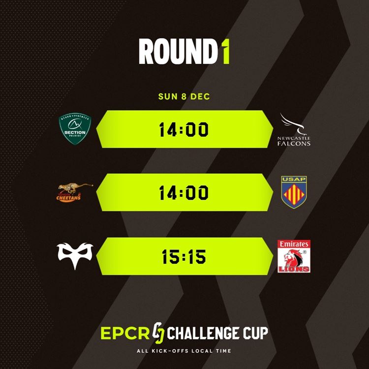 EPCR CHALLENGE CUP 2024/25 POOL FIXTURES SET